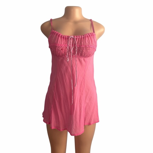 Victoria's Secret Other - Victoria's Secret Y2K Pink Silk Babydoll Lingerie Milkmaid Lace
